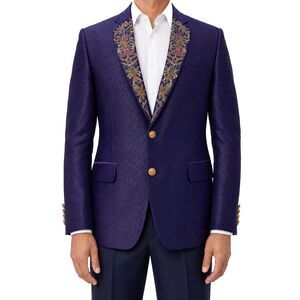 Mens 42R Purple Jacquard Blazer Hand Embroidered Jeweled Tuxedo Suit Jacket